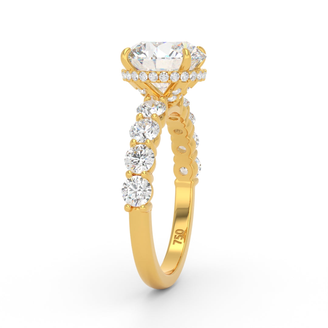 Vivien Round Brilliant Cut Engagement Ring with Round Brilliant Diamond Band and Wrap Around Hidden Halo