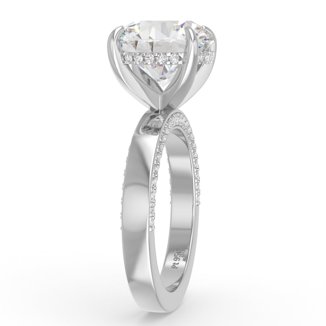 Celeste Round cut Lab Diamond with Cigar Band and Half set Diamond Sides & Hidden Halo