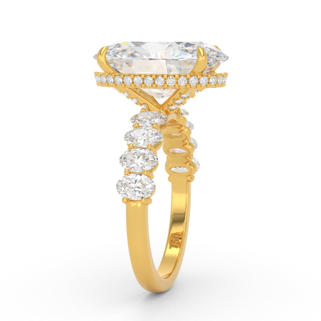 Vivien Oval Brilliant Cut Engagement Ring with Oval Brilliant Diamond Band and Wrap Around Hidden Halo