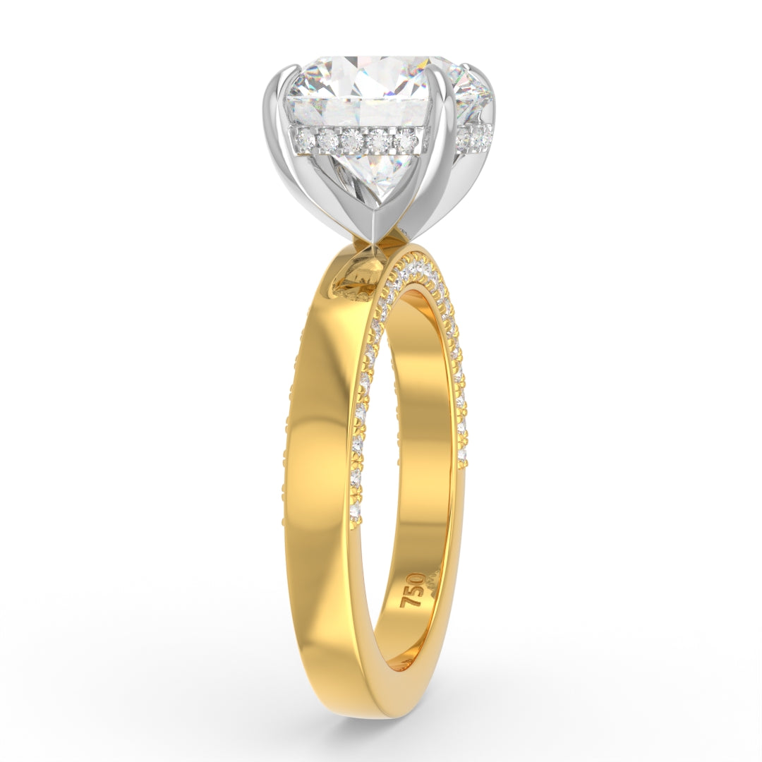 Celeste Round cut Lab Diamond with Cigar Band and Half set Diamond Sides & Hidden Halo
