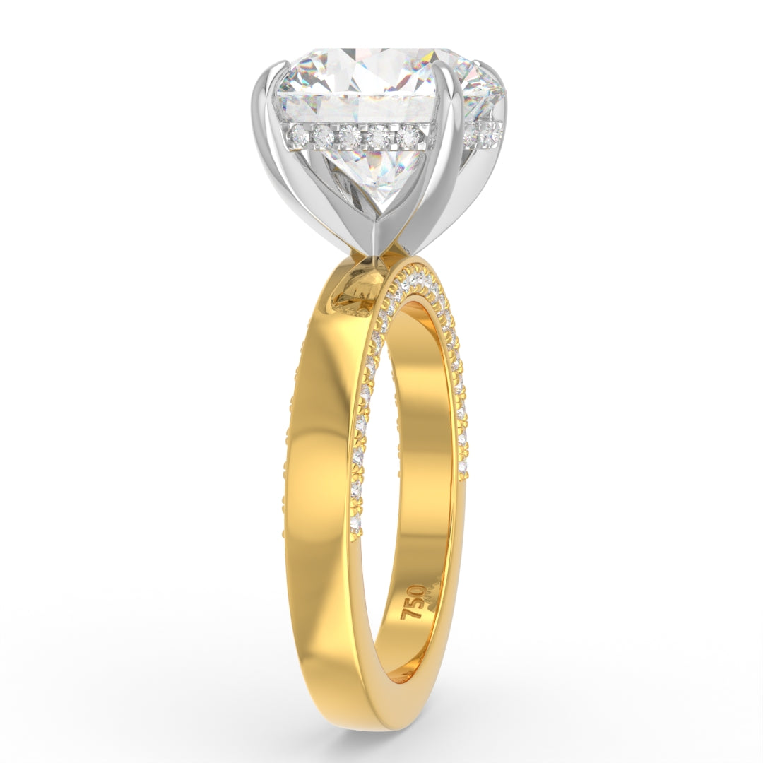 Celeste Round cut Lab Diamond with Cigar Band and Half set Diamond Sides & Hidden Halo