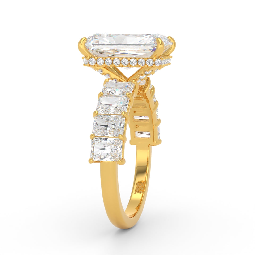 Vivien Radiant Brilliant Cut Engagement Ring with Radiant Brilliant Diamond Band and Wrap Around Hidden Halo