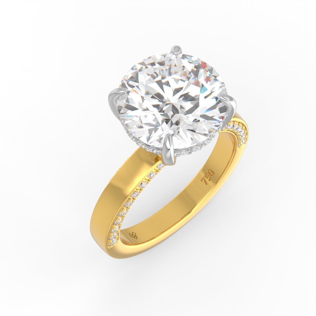 Celeste Round cut Lab Diamond with Cigar Band and Half set Diamond Sides & Hidden Halo