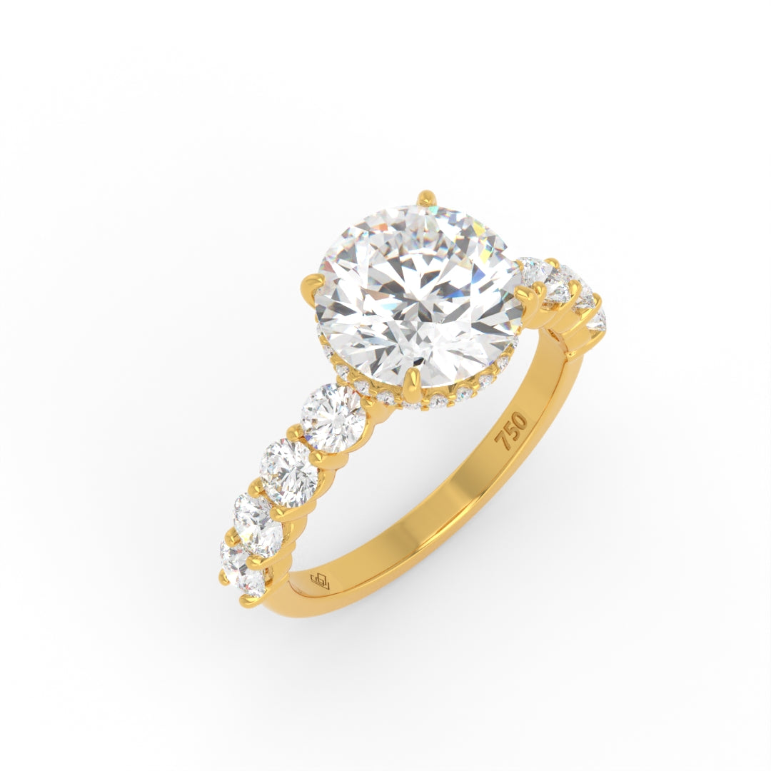 Vivien Round Brilliant Cut Engagement Ring with Round Brilliant Diamond Band and Wrap Around Hidden Halo