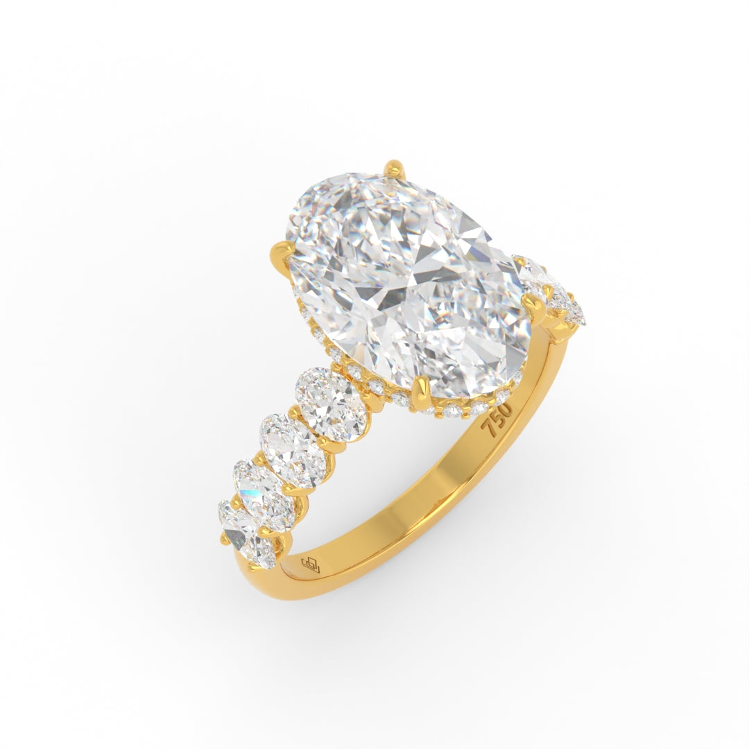Vivien Oval Brilliant Cut Engagement Ring with Oval Brilliant Diamond Band and Wrap Around Hidden Halo