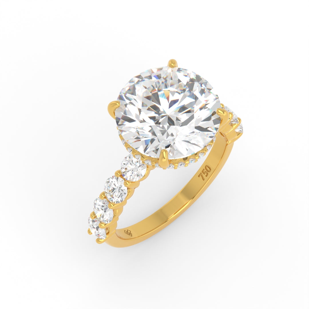 Vivien Round Brilliant Cut Engagement Ring with Round Brilliant Diamond Band and Wrap Around Hidden Halo