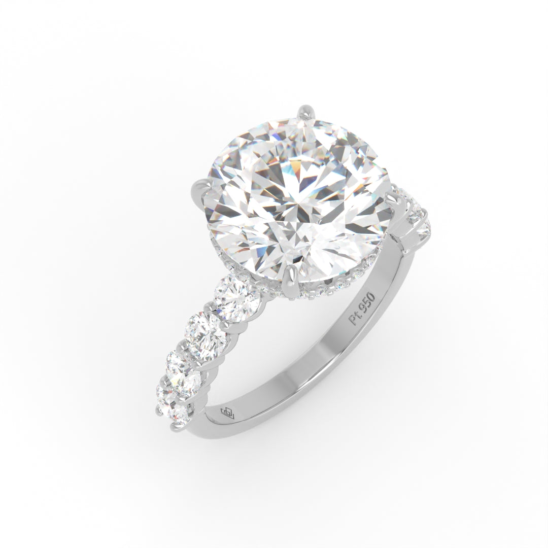 Vivien Round Brilliant Cut Engagement Ring with Round Brilliant Diamond Band and Wrap Around Hidden Halo