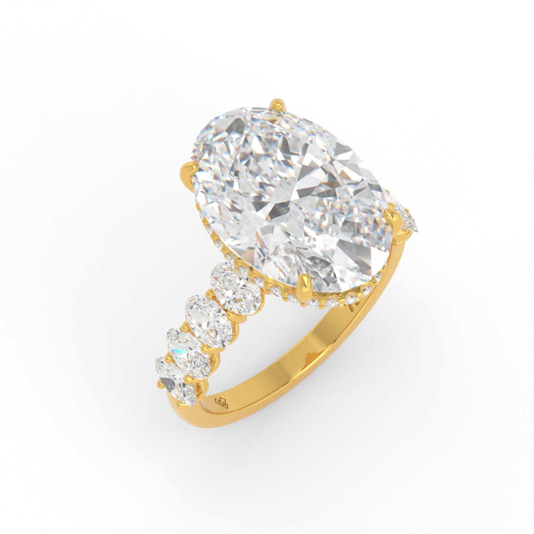 Vivien Oval Brilliant Cut Engagement Ring with Oval Brilliant Diamond Band and Wrap Around Hidden Halo