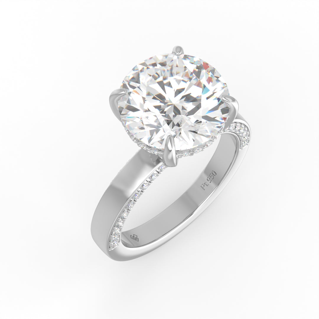 Celeste Round cut Lab Diamond with Cigar Band and Half set Diamond Sides & Hidden Halo