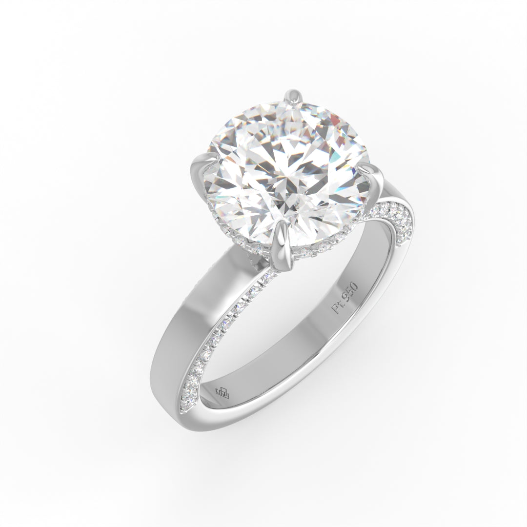 Celeste Round cut Lab Diamond with Cigar Band and Half set Diamond Sides & Hidden Halo