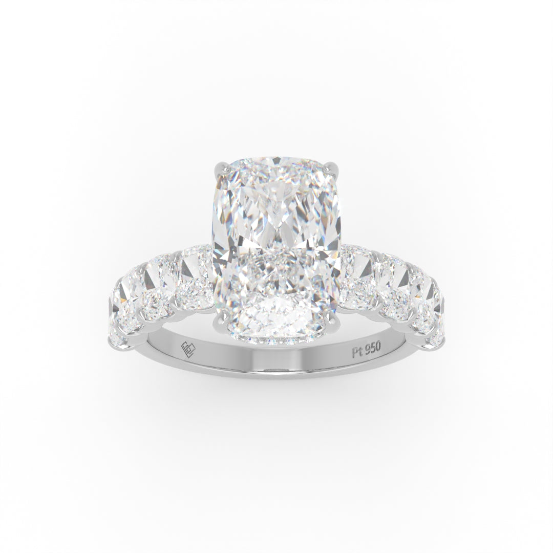 Vivien Cushion Brilliant Cut Engagement Ring with Cushion Brilliant Diamond Band and Wrap Around Hidden Halo