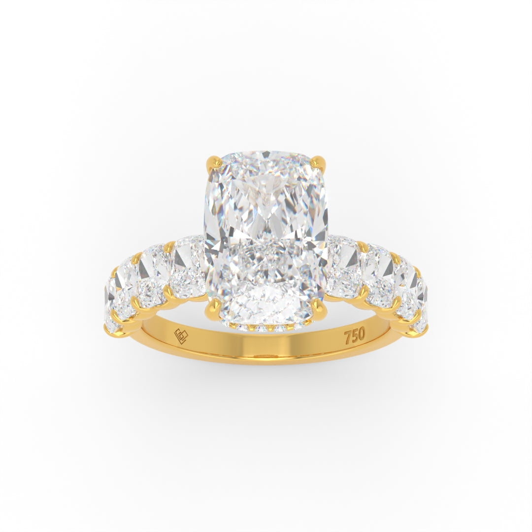 Vivien Cushion Brilliant Cut Engagement Ring with Cushion Brilliant Diamond Band and Wrap Around Hidden Halo