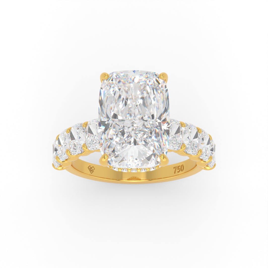 Vivien Cushion Brilliant Cut Engagement Ring with Cushion Brilliant Diamond Band and Wrap Around Hidden Halo