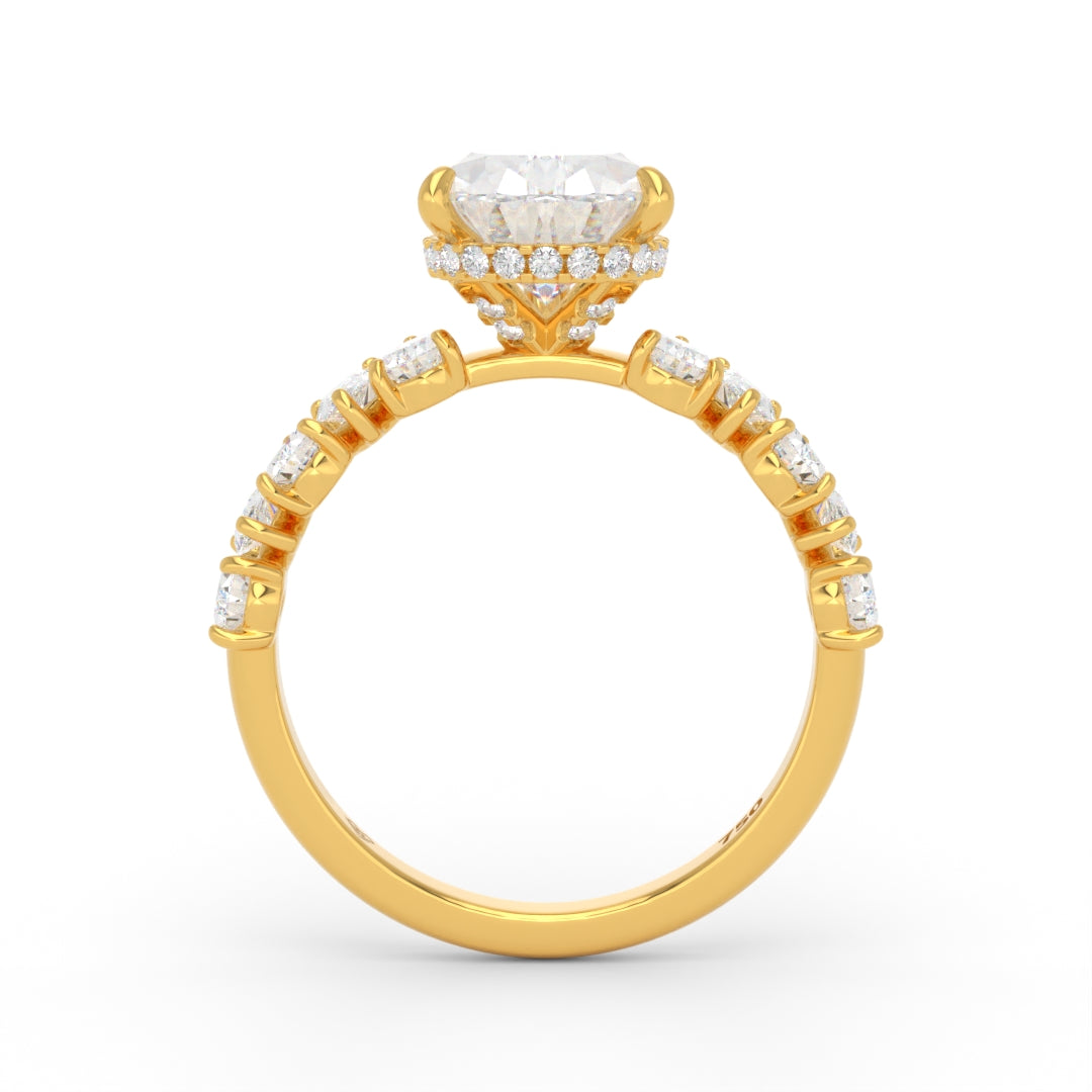 Vivien Pear Brilliant Cut Engagement Ring with Pear Brilliant Diamond Band and Wrap Around Hidden Halo