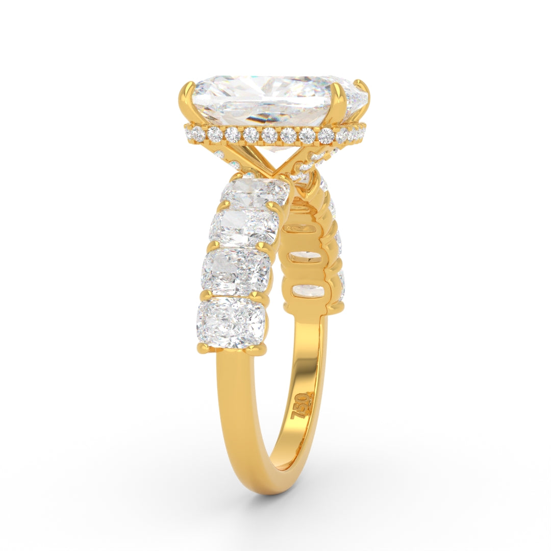 Vivien Cushion Brilliant Cut Engagement Ring with Cushion Brilliant Diamond Band and Wrap Around Hidden Halo
