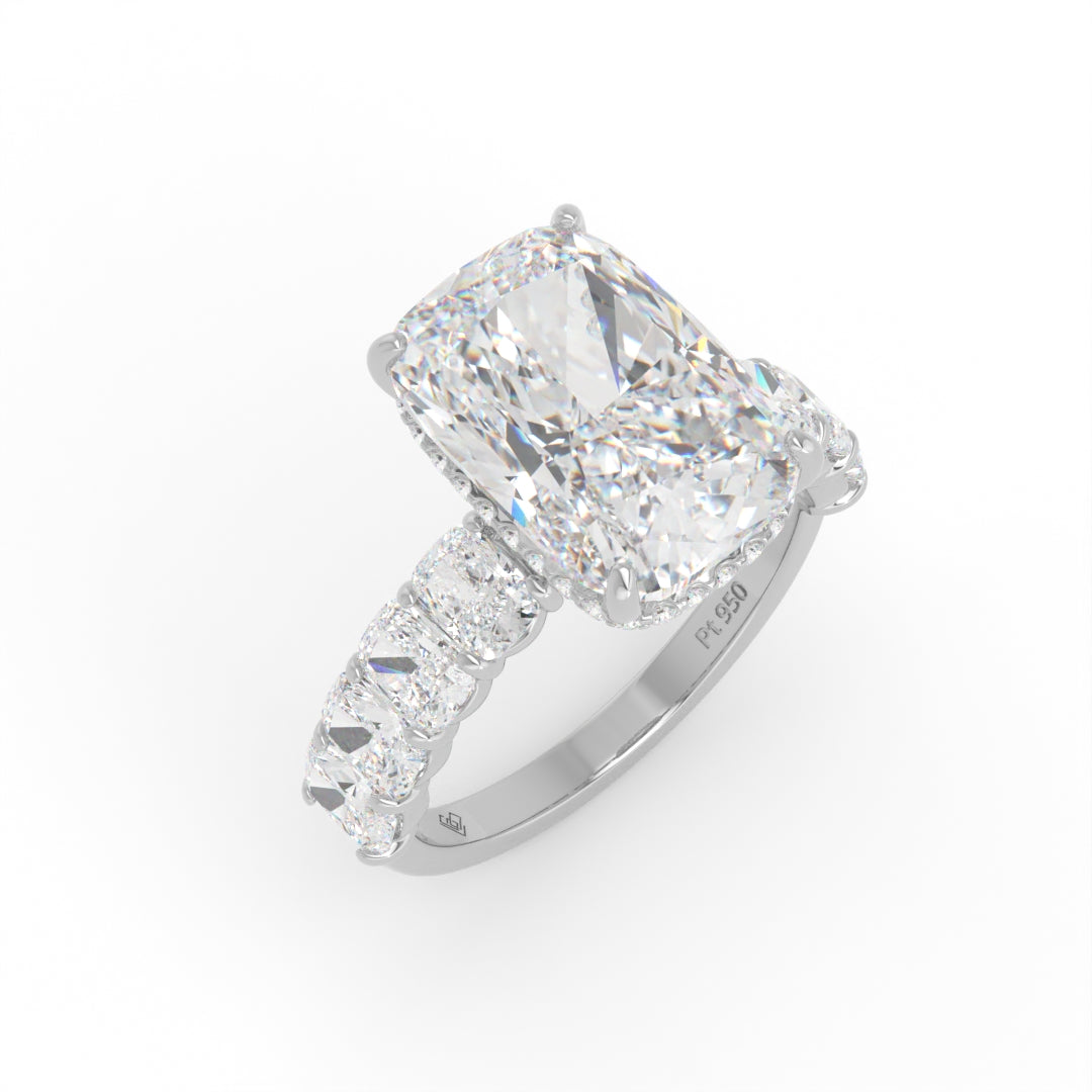 Vivien Cushion Brilliant Cut Engagement Ring with Cushion Brilliant Diamond Band and Wrap Around Hidden Halo