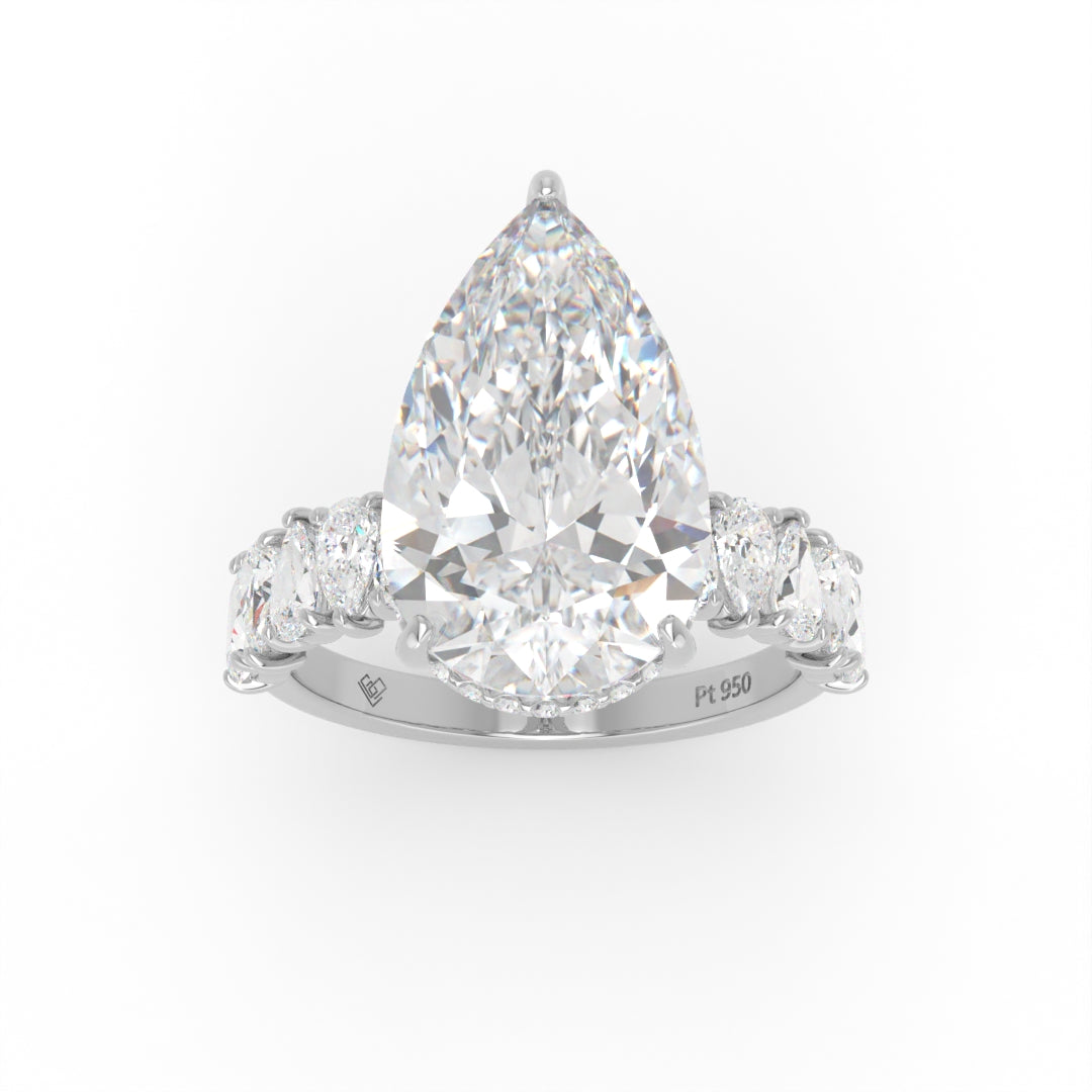 Vivien Pear Brilliant Cut Engagement Ring with Pear Brilliant Diamond Band and Wrap Around Hidden Halo