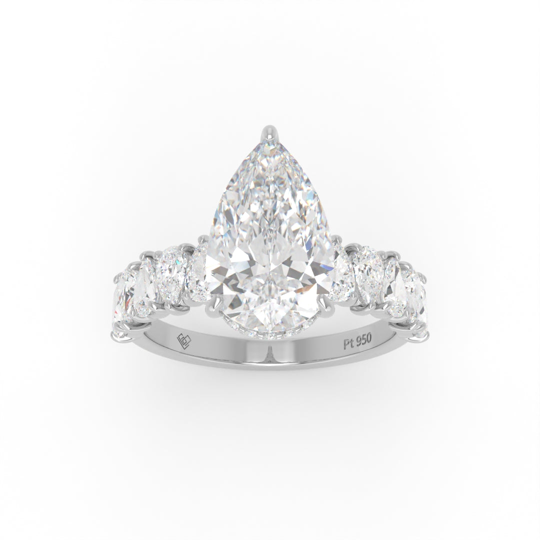 Vivien Pear Brilliant Cut Engagement Ring with Pear Brilliant Diamond Band and Wrap Around Hidden Halo
