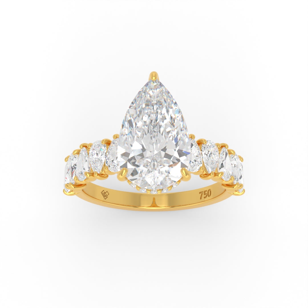 Vivien Pear Brilliant Cut Engagement Ring with Pear Brilliant Diamond Band and Wrap Around Hidden Halo