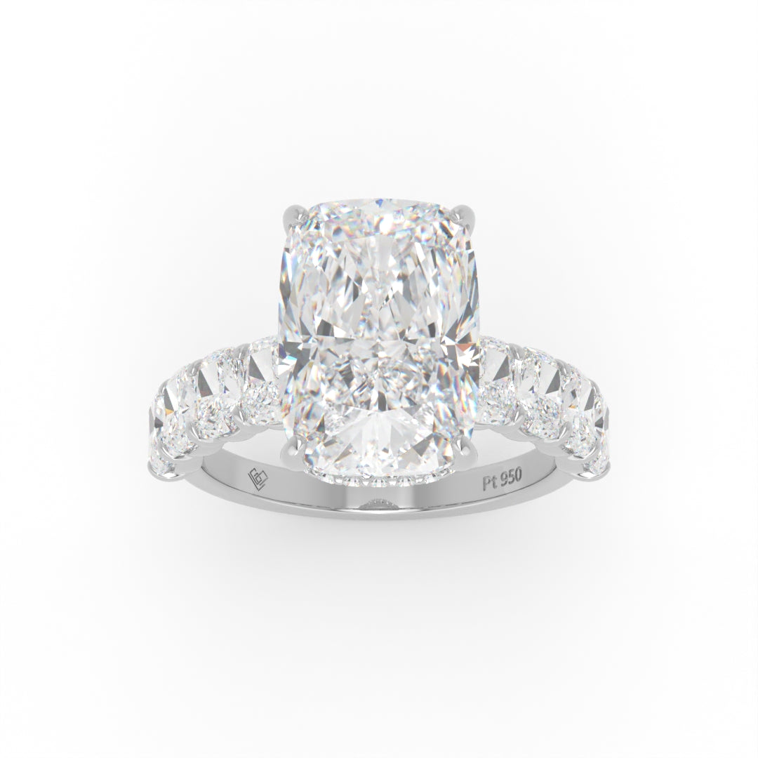 Vivien Cushion Brilliant Cut Engagement Ring with Cushion Brilliant Diamond Band and Wrap Around Hidden Halo