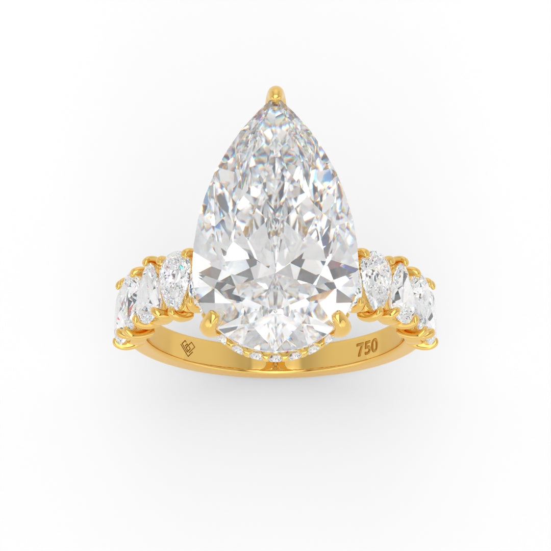 Vivien Pear Brilliant Cut Engagement Ring with Pear Brilliant Diamond Band and Wrap Around Hidden Halo