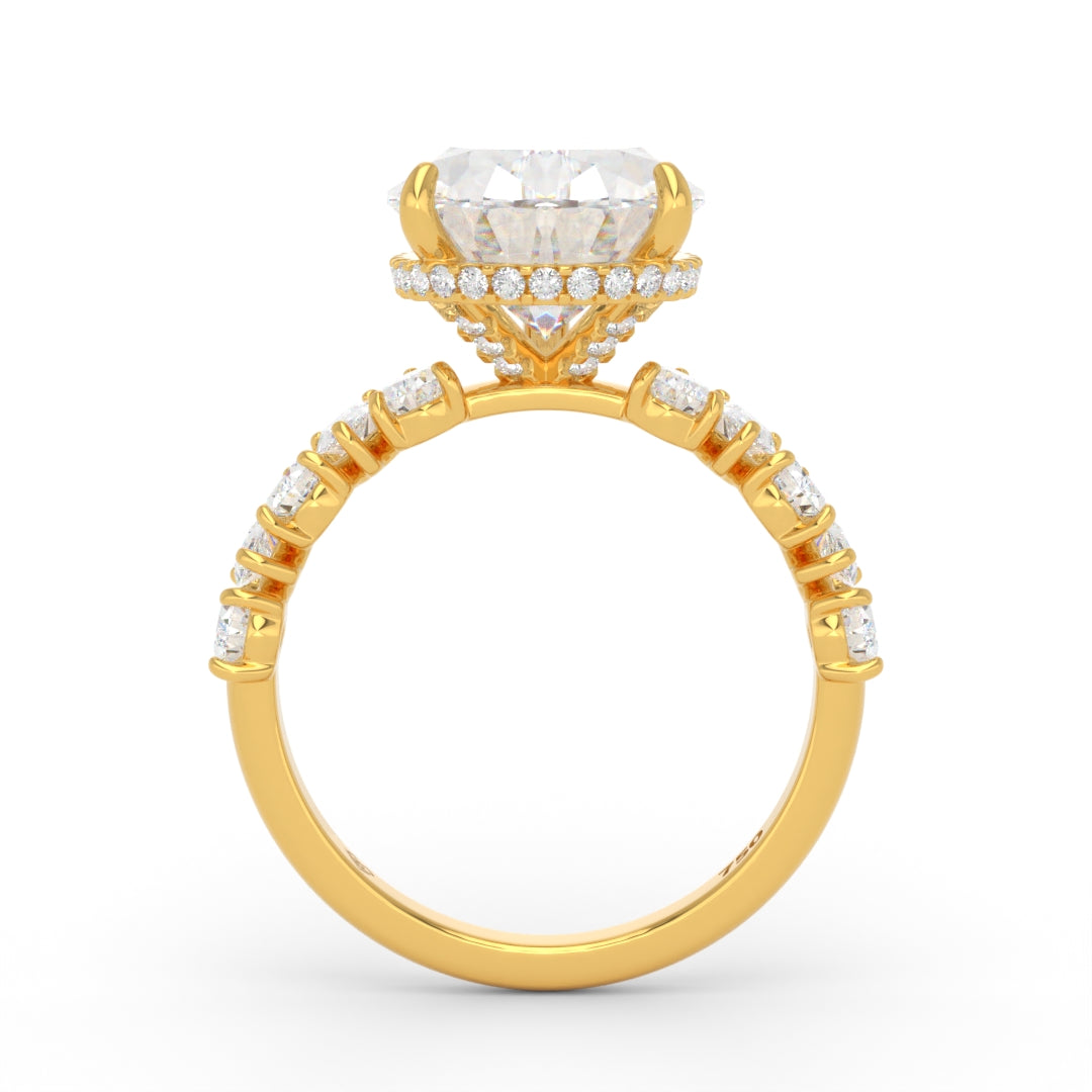 Vivien Pear Brilliant Cut Engagement Ring with Pear Brilliant Diamond Band and Wrap Around Hidden Halo