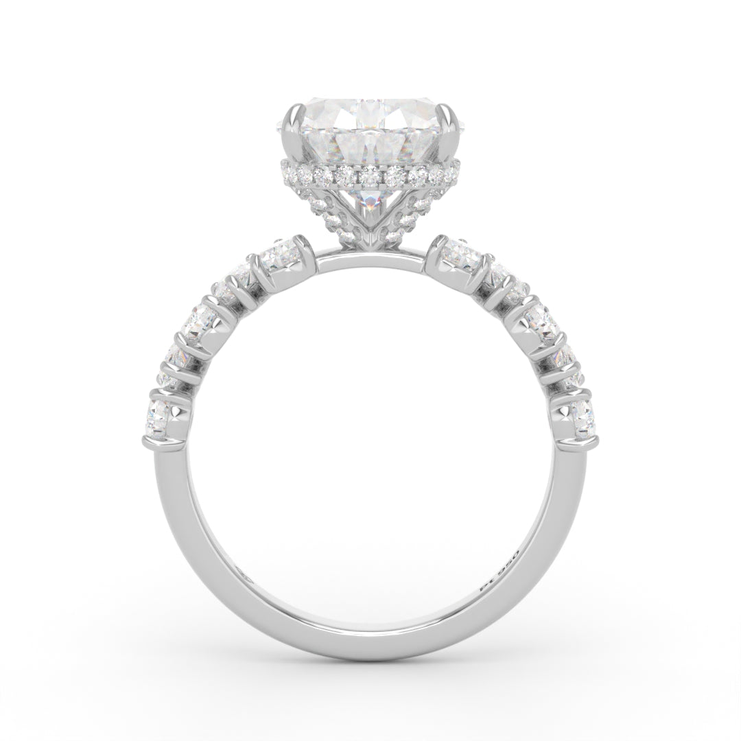 Vivien Pear Brilliant Cut Engagement Ring with Pear Brilliant Diamond Band and Wrap Around Hidden Halo