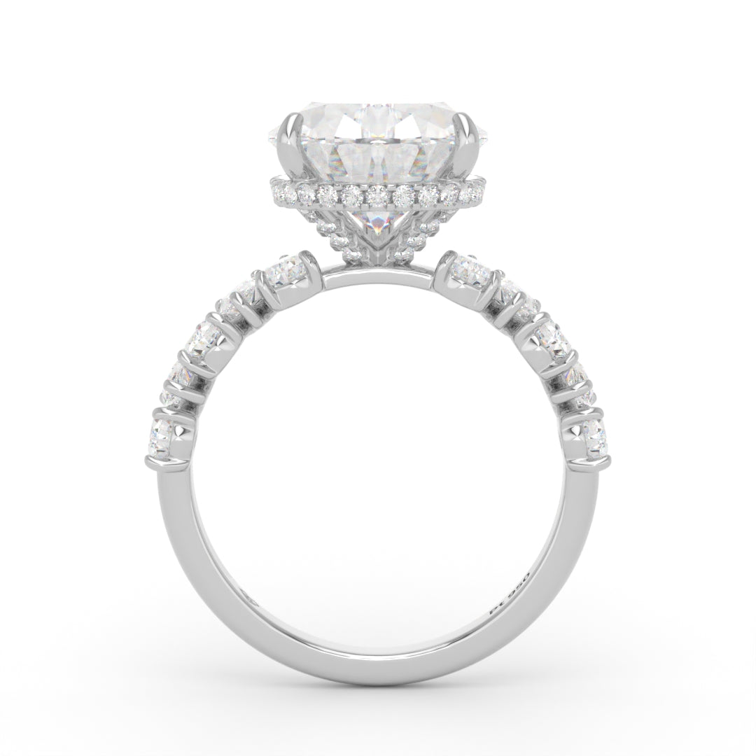 Vivien Pear Brilliant Cut Engagement Ring with Pear Brilliant Diamond Band and Wrap Around Hidden Halo