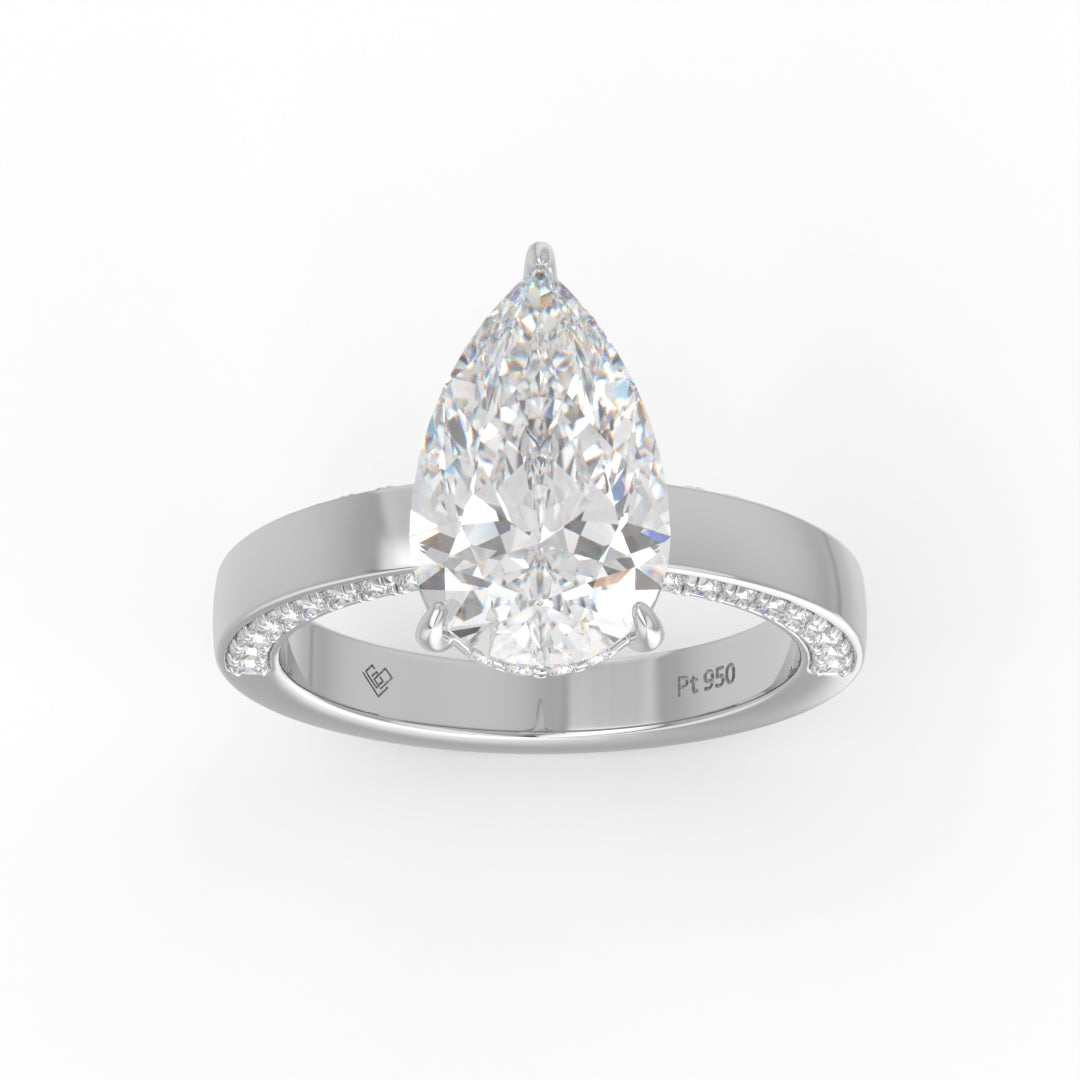 Celeste Pear cut Lab Diamond with Cigar band and half set Diamond sides & hidden halo