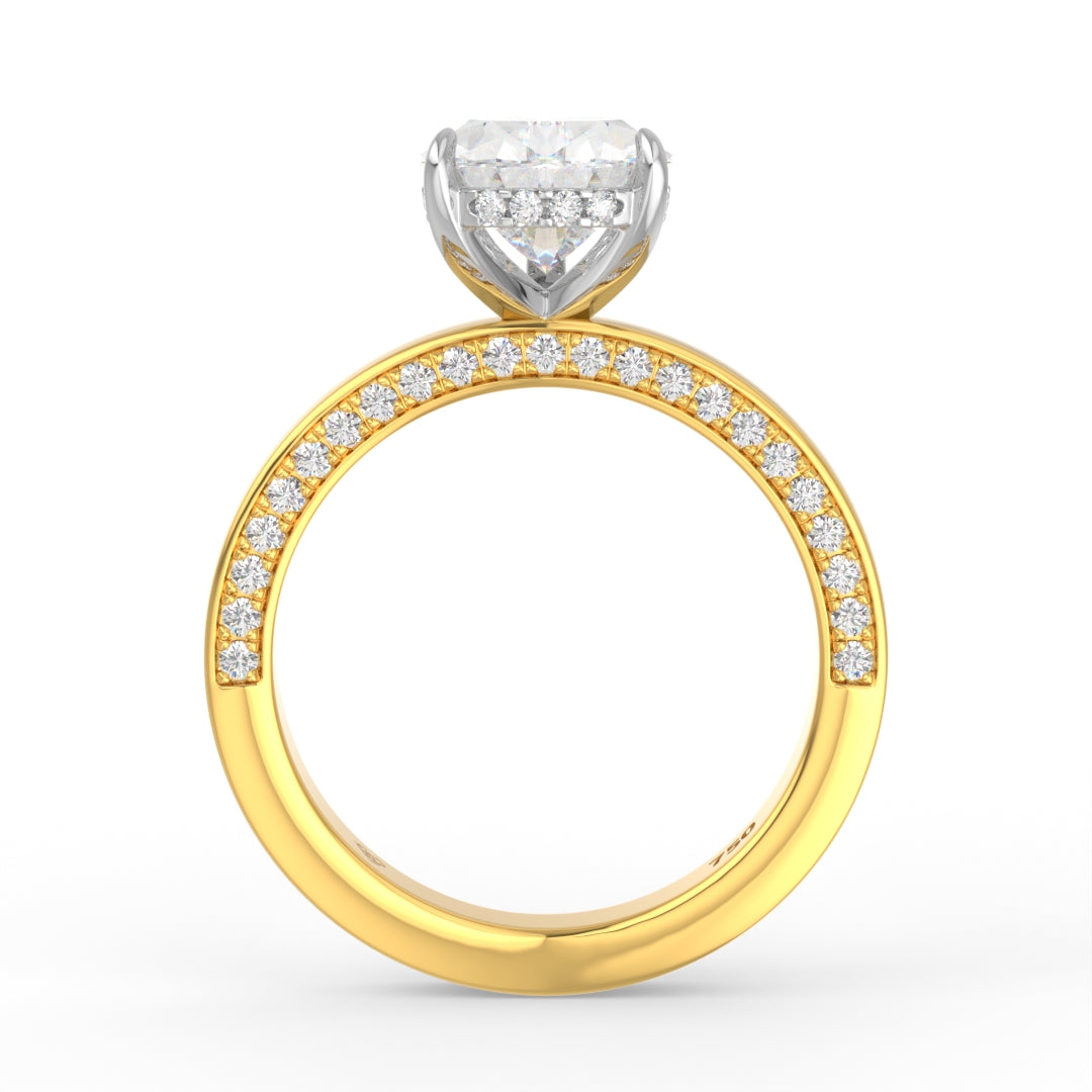 Celeste Pear cut Lab Diamond with Cigar band and half set Diamond sides & hidden halo