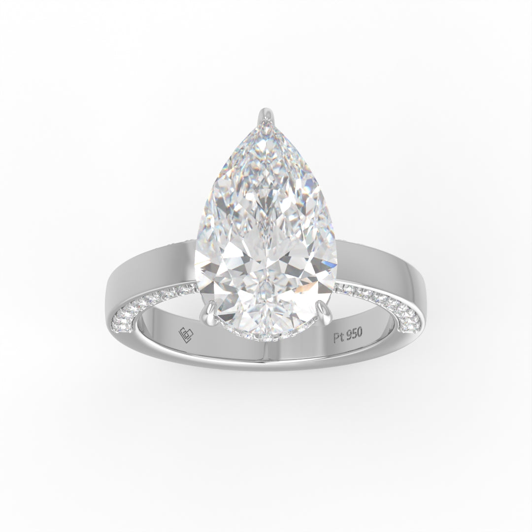 Celeste Pear cut Lab Diamond with Cigar band and half set Diamond sides & hidden halo