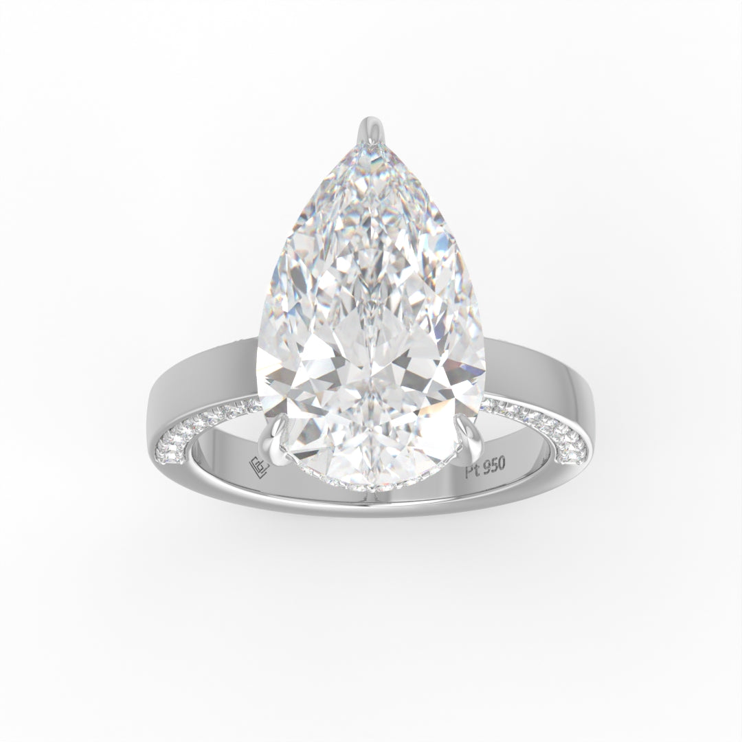 Celeste Pear cut Lab Diamond with Cigar band and half set Diamond sides & hidden halo