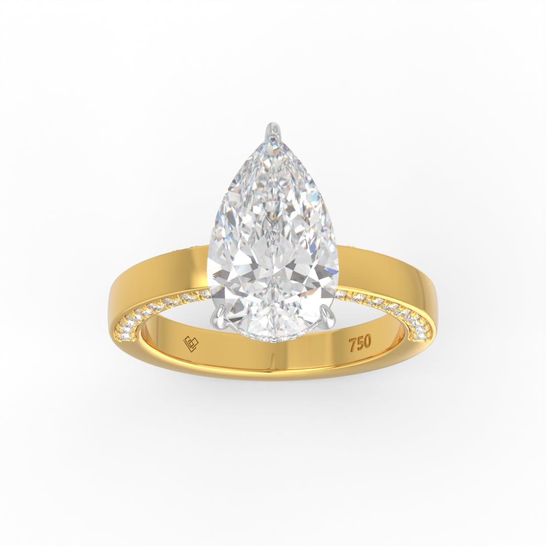 Celeste Pear cut Lab Diamond with Cigar band and half set Diamond sides & hidden halo