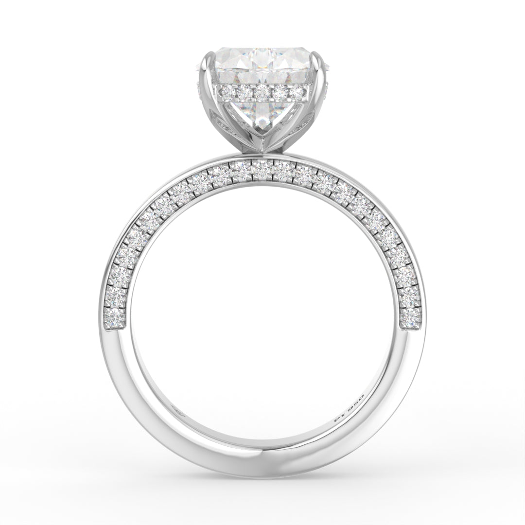 Celeste Pear cut Lab Diamond with Cigar band and half set Diamond sides & hidden halo