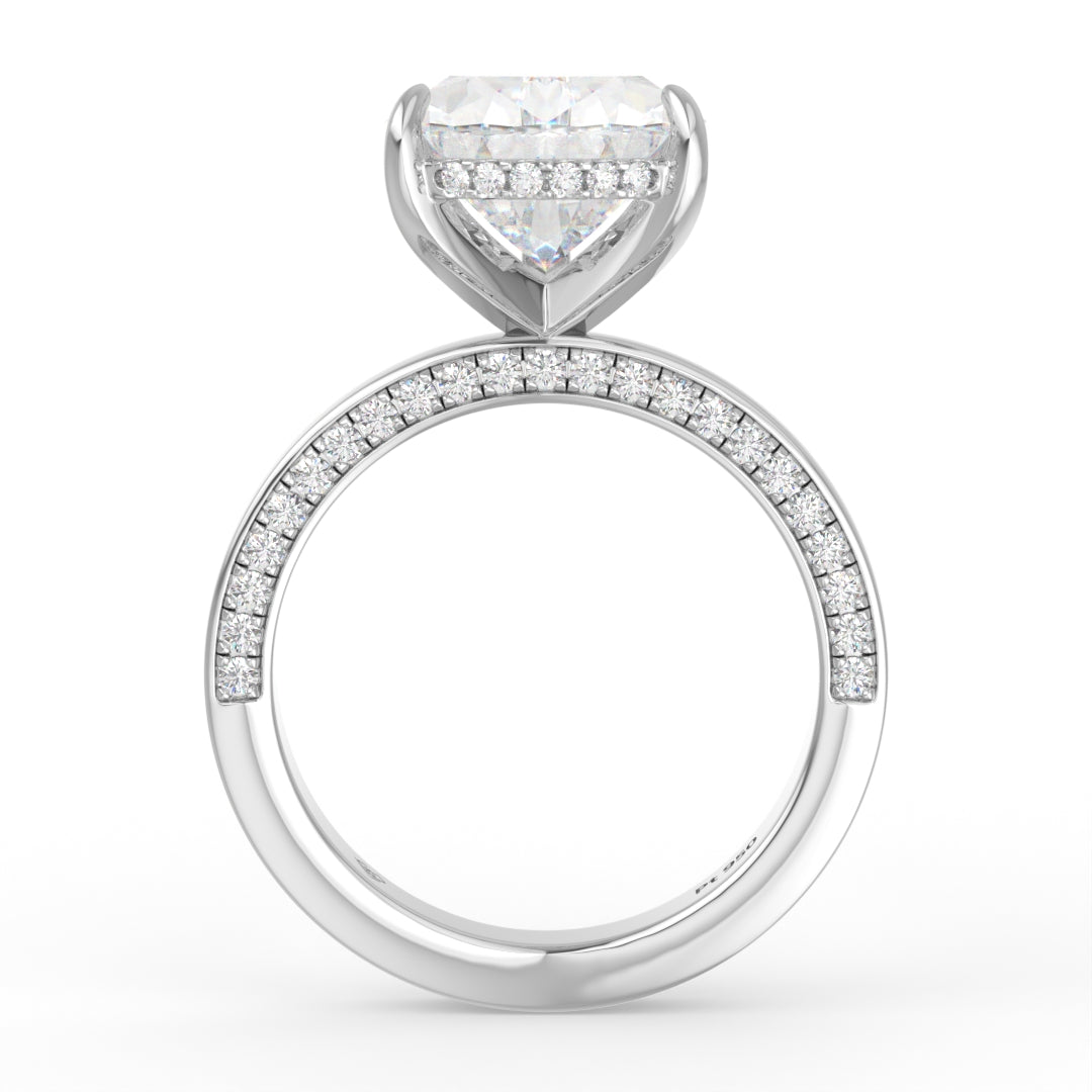 Celeste Pear cut Lab Diamond with Cigar band and half set Diamond sides & hidden halo