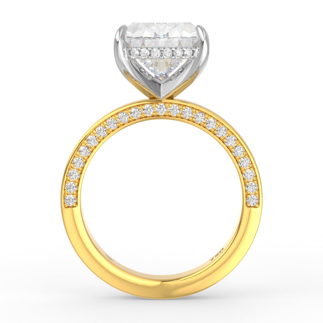 Celeste Pear cut Lab Diamond with Cigar band and half set Diamond sides & hidden halo