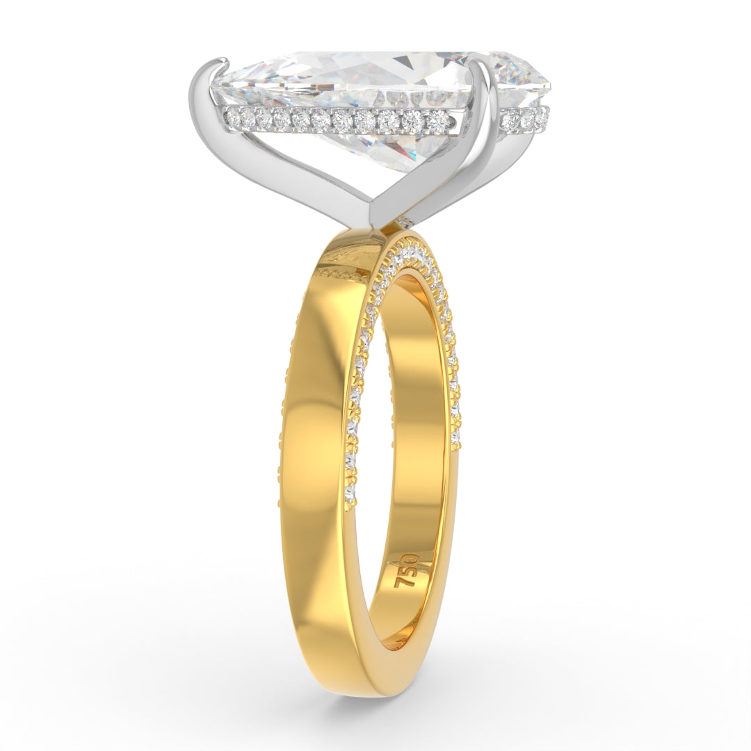 Celeste Pear cut Lab Diamond with Cigar band and half set Diamond sides & hidden halo