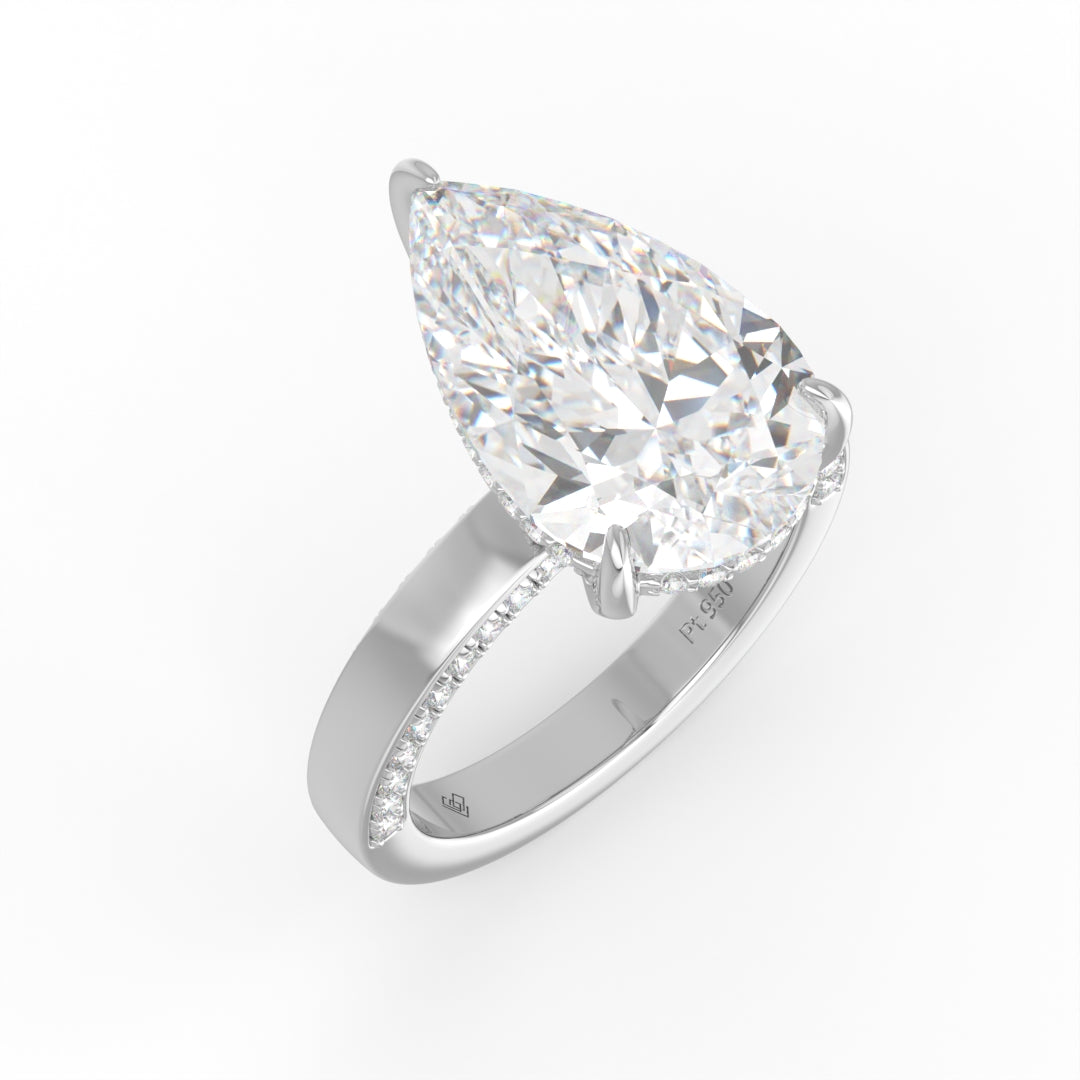 Celeste Pear cut Lab Diamond with Cigar band and half set Diamond sides & hidden halo