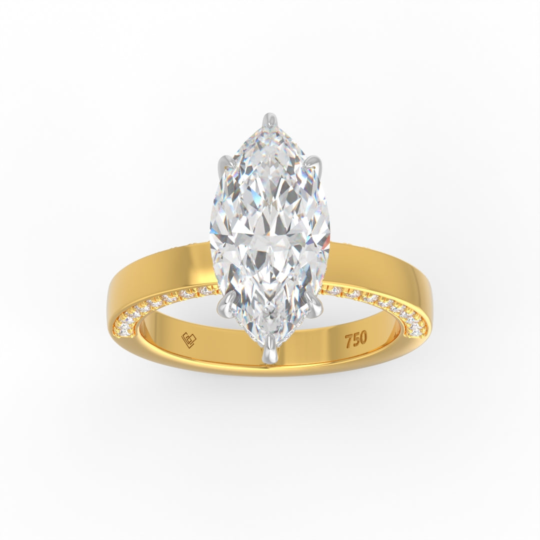 Celeste Marquise cut Lab Diamond with Cigar band and half set Diamond sides & hidden halo