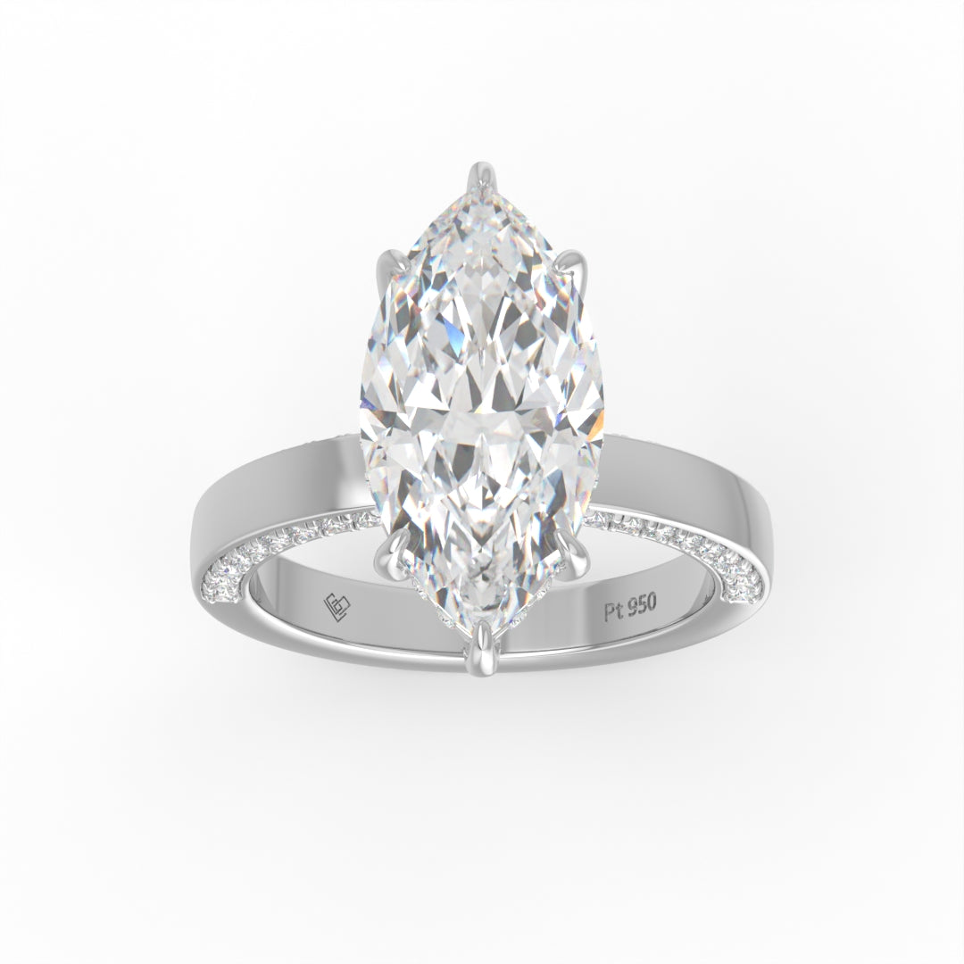 Celeste Marquise cut Lab Diamond with Cigar band and half set Diamond sides & hidden halo