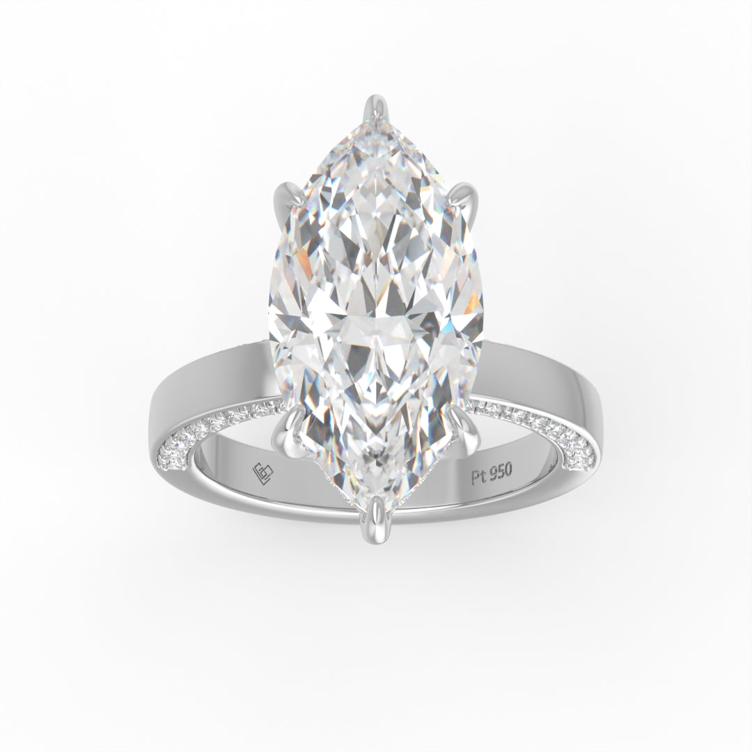 Celeste Marquise cut Lab Diamond with Cigar band and half set Diamond sides & hidden halo