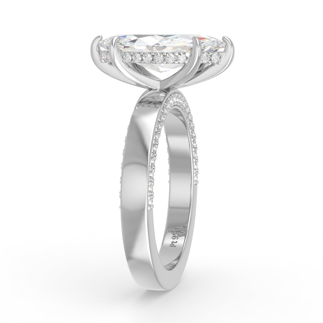 Celeste Marquise cut Lab Diamond with Cigar band and half set Diamond sides & hidden halo