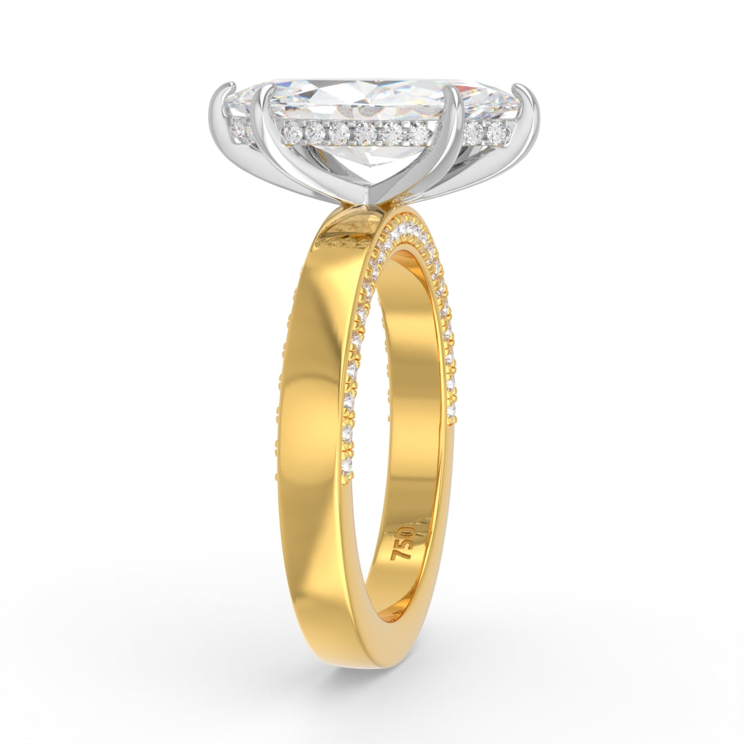 Celeste Marquise cut Lab Diamond with Cigar band and half set Diamond sides & hidden halo