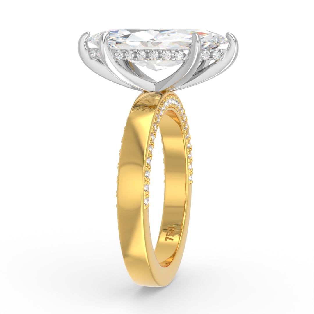 Celeste Marquise cut Lab Diamond with Cigar band and half set Diamond sides & hidden halo