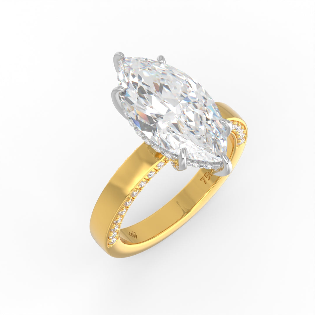 Celeste Marquise cut Lab Diamond with Cigar band and half set Diamond sides & hidden halo