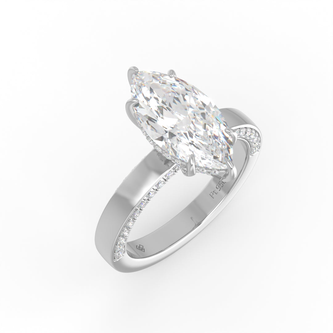 Celeste Marquise cut Lab Diamond with Cigar band and half set Diamond sides & hidden halo
