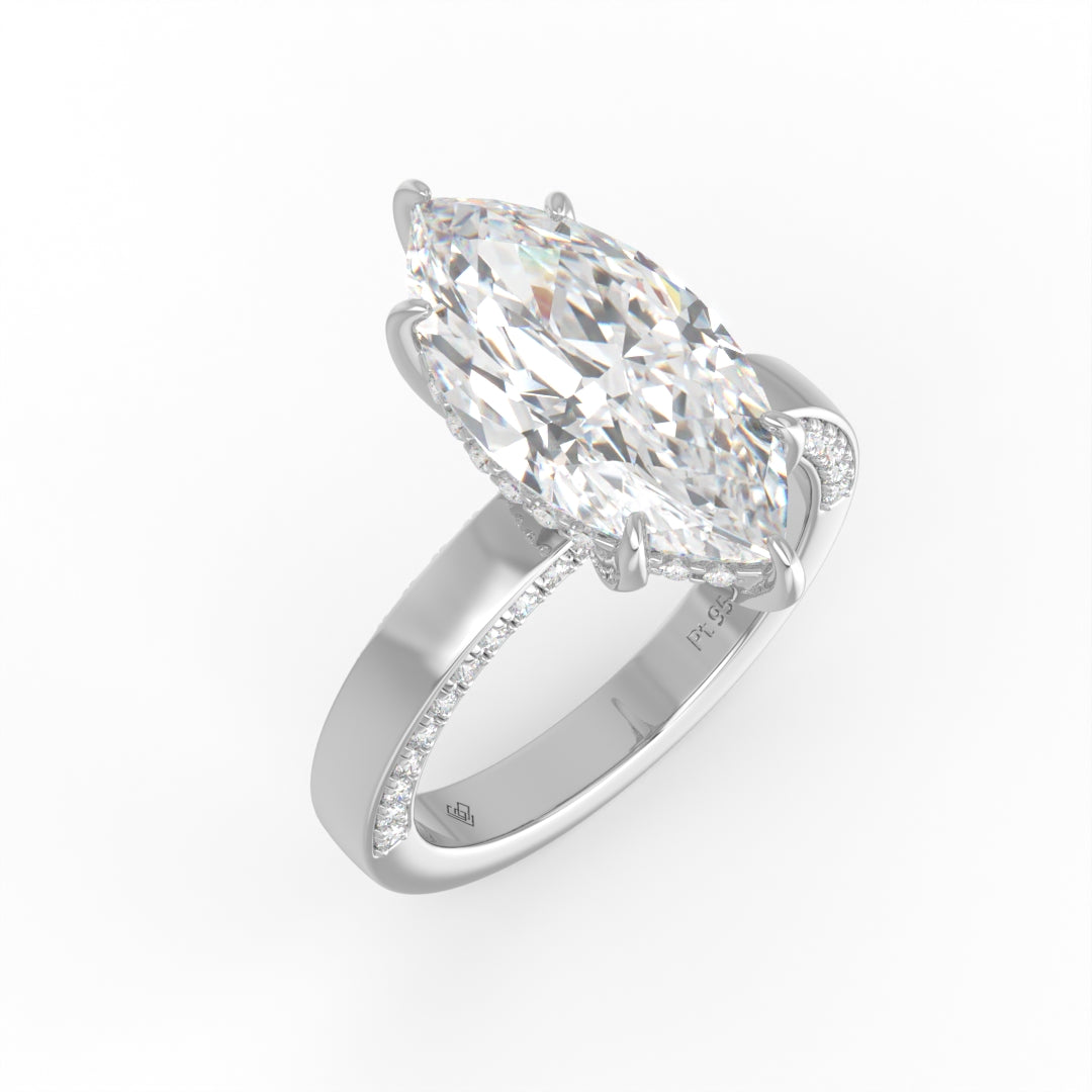 Celeste Marquise cut Lab Diamond with Cigar band and half set Diamond sides & hidden halo