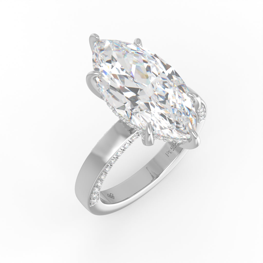 Celeste Marquise cut Lab Diamond with Cigar band and half set Diamond sides & hidden halo