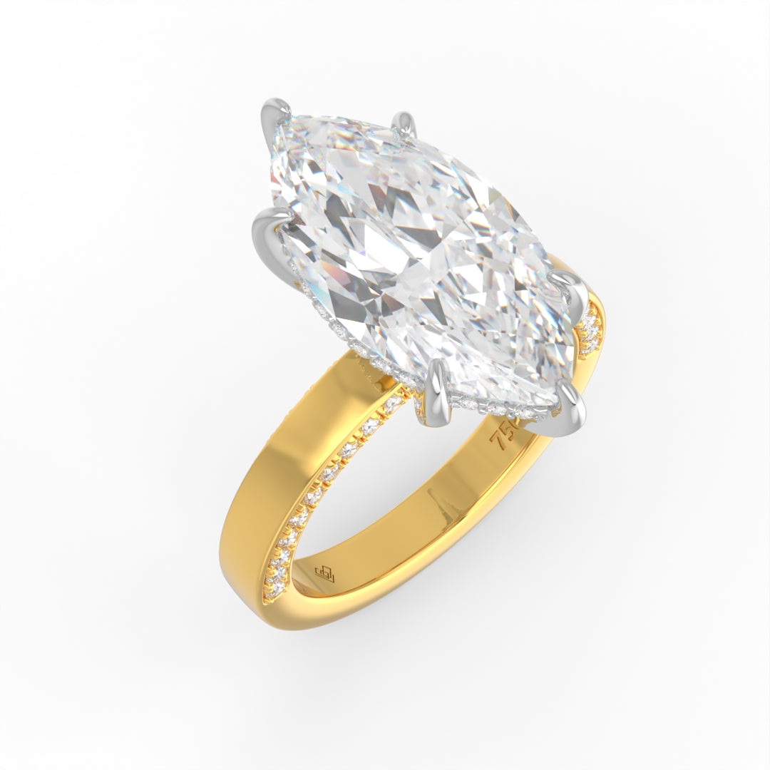 Celeste Marquise cut Lab Diamond with Cigar band and half set Diamond sides & hidden halo