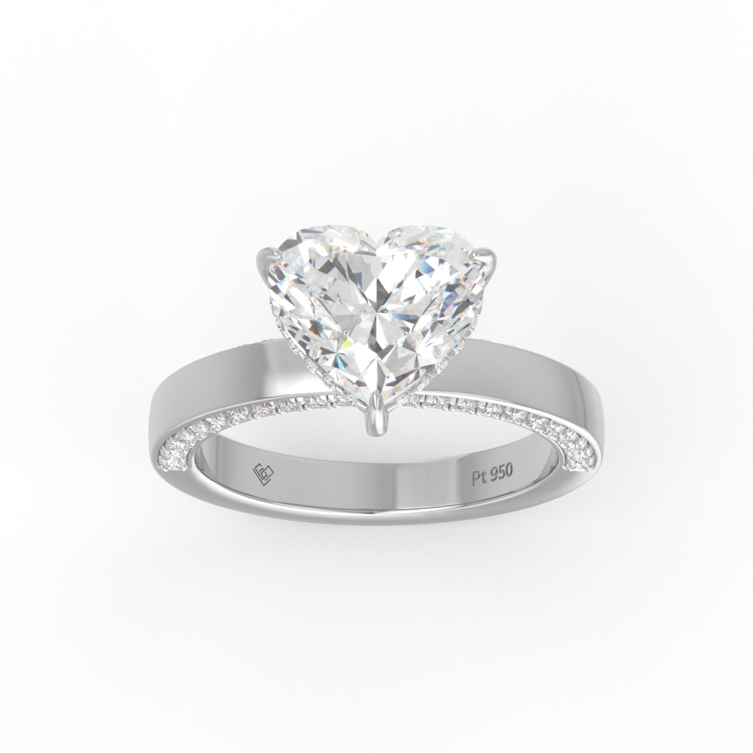 Celeste Heart cut Lab Diamond with Cigar band and half set Diamond sides & hidden halo